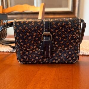 Patricia Nash Floral Patterned Navy and Brown Crossbody, Like New